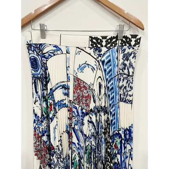 TORY BURCH White Pleated Skirt Sunburst Floral Handkerchief Hem - Picture 9 of 15